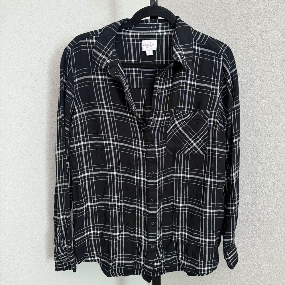 Isabel Maternity Women’s Black and White Plaid Button-Up Shirt